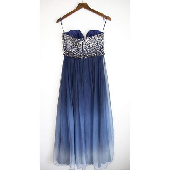 Jovani Strapless Blue and Silver Dress - Picture 2 of 15